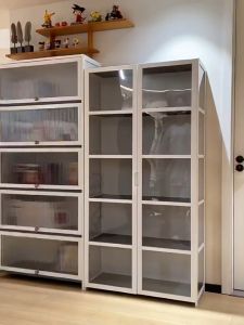 4/5 Layers Display Cabinet 2 Doors Acrylic Bamboo Three Sided Transparency for living room display