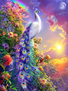 Huacan DIY Diamond Painting Peacock Sunset Diamond Embroidery Animal Landsacape Complete Kit Picture Of Rhinestones