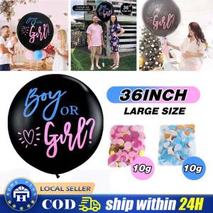 【Local Delivery】 1 Set Giant Gender Reveal Party Decoration Balloon Boy or Girl Gender Reveal Black Latex Balloon Confetti Ballons Birthday Special Decoration HSQ-Gender-Reveal-Ballon-Kit