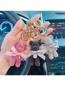 FENGHONGTAO | Fashion Full Diamond Medium Size Car Keychain Letter Large Round Pendant