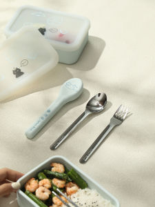 Bộ Đồ Ăn Bằng Thép Không Gỉ Ba Món Mang Theo Hộp Đựng Thức Ăn Trưa Bằng Gỗ Hình Hoa Sen Xanh Hộp Đựng Đồ Ăn Mang Theo Đi Làm