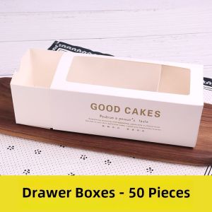 Transparent Drawered Baking Towel Roll Cake Packaging Box Long Strip Packing Drawer Paper Box Kitchen Cooking Utensils DIY