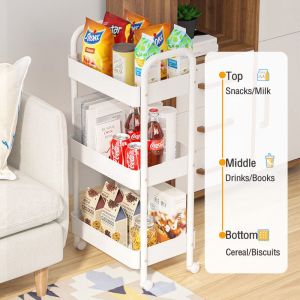 LampTwist 【New upgraded PP material】3/4 Layer Trolley Cart Black&White Makeup Kitchen Desktop Bedroom Bathroom Living Room Flower Shelf Storage