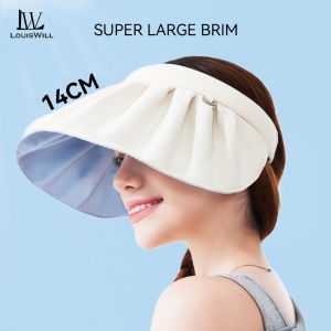 LouisWill หมวกกระบังแสงหมวกแก๊ปของผู้หญิงUPF50หมวกว่างเปล่าพับได้ + หมวกกันแดดแบบพกพาหมวกชายทะเลใหญ่หมวกหมวกป้องกันแสงแดด UV หมวกป้องกันที่มีเชือกไนลอนสำหรับท่องเที่ยวกลางแจ้ง