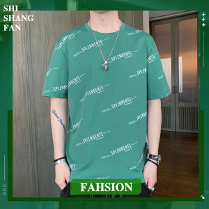 QXshop ฤดูร้อนเทรนด์ใหม่ผู้ชายใส่สบายๆ เสื้อแฟชั่นผู้ชาย คอกลมแขนสั้น พิมพ์ลาย ตัวอักษรภาษาอังกฤษเฉียงข้าง เต็มตัว