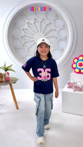 Kaos Oversize anak perempuan katun kombed Baseball36 ziela terbaru / Atasan anak perempuan usia 4 tahun sampai 13 tahun Donaldduck24 Baseball bahan katun kombed lengan pendek