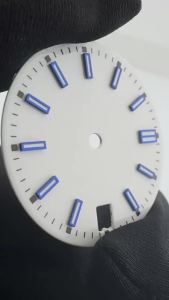 28.5mm NH35 Modified Watch Dial Brushed Silver Dial With Blue Luminous Markers For NH35 NH36 Automatic Movement Watch Mod Parts