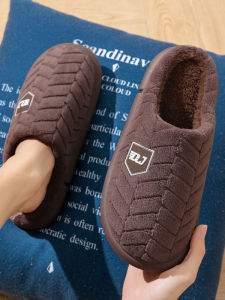 Mens Cotton Slippers Fleece Lined Thick Bottom Warm Anti Slip Indoor Home Shoes Elderly Comfortable Winter Slip-On Shoes
