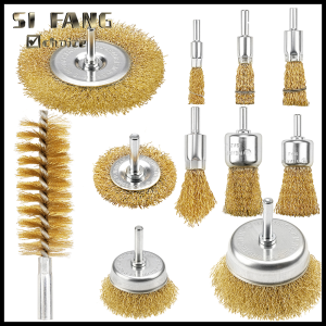 Si Fang | Brass-Coated Steel Wire Brush Drill Attachment Kit - 11Pcs Mixed Types Cup Wheel End Bore Brushes for Removing Rust Cleaning