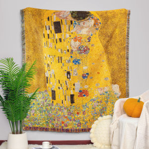 World Famous Painting "The Kiss" Jacquard Sofa Towel Thread Blanket Home Decoration Carpet Tapestry