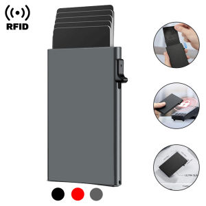 Rfid Credit Card Holder Wallet Metal Thin Slim Bank Card Case Men Women Pop Up Minimalist Wallet Small Black Purse Metal Vallet