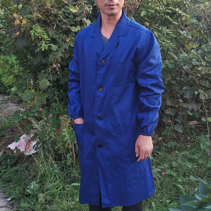 Smock Coat Blue Hexagram Male Doctor Lab Coat Dark Long Test White Gown