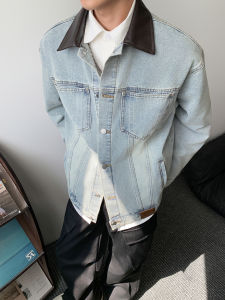 แจ็คเก็ตยีนส์ทรงวินเทจสไตล์อเมริกันสำหรับผู้ชาย แจ็คเก็ต PU หนังแบบมีสไตล์ ลำลอง เทรนด์ใหม่ ฤดูใบไม้ร่วง 2025