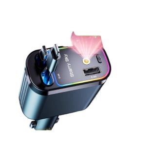 Black Tech Multi-Port Car Charger Fast Charge 120W Retractable Line USB Cigarette Lighter Charging Line for Apple