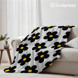 Beast Kingdom | Black Yellow Daisy Soft Warm Flannel Blanket Lightweight Cozy Christmas Halloween Home Decor Room