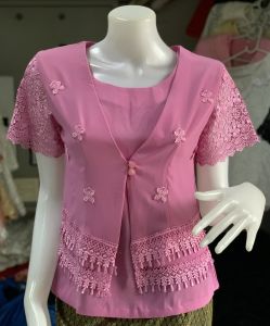 เสื้อลูกไม้ เสื้อลูกไม้คนแก่ เสื้อลูกไม้ตัดดอก เสื้อคุณแม่ใส่ออกงาน เสื้อคนแก่ รุ่น 2ชั้น