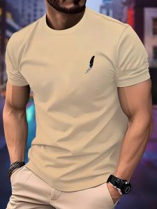 Summer New Men‘s Running T-shirt Spring/Summer Thin Top Feather print Quick Dry Short Sleeve Breathable Fitness Sports T-shirt