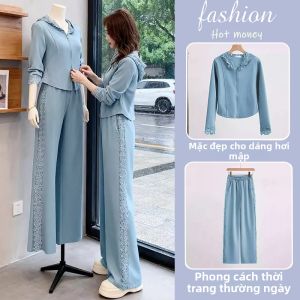 LIANGYILAILIN | Bộ Đồ Thể Thao Nữ Thời Trang 2 Mảnh Có Mũ Kéo Rơi và Ren