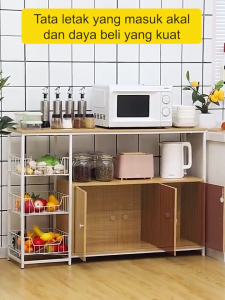 Lemari Piring Dapur Serbaguna Minimalis Dengan Rak Oven Microwave dan Susun Praktis