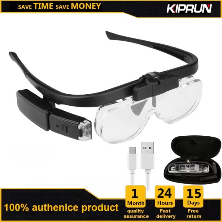 Headband Magnifier With 2 LED Light,Handsfree Headset Loupe Head Mounted Magnifying Glasses 4 Detachable Lenses Reading Electronic Repair Jewelry S Illumi - View #9