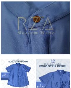 Koko Couple STRIP Biru Denim Ayah Anak Newborn Jumbo Kemeja Baju Lebaran Sarimbit Oversize Baby