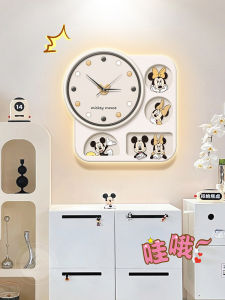 Cream Style Mickey Wall Clock Minimalist Living Room Clock Modern Decorative Picture Scandinavian Restaurant Ideas Clock Wall-Mounted Wall Lamp