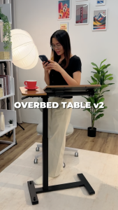 TAKEASEAT | C-Shaped Height Adjustable Laptop Overbed Standing Desk 70cmx40cm Tiltable Table Top Lockable Hidden Wheels