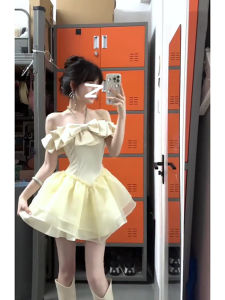 Princess Wind A-Line Skirt Sleeveless One-Word Collar Embellished With Rhinestones For Spring And Summer Small Size Fairy Dress Birthday Dress Short Dress