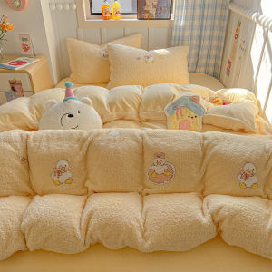 Thickened Milk Velvet Coral Velvet Towel Embroidered Bedding Set Four-Piece Three-Piece Set Warm Ins Style Winter Collection