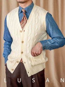 Vintage Casual Wool Jacquard Sleeveless Knitted Cardigan