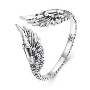BAMOER Genuine 925 Sterling Silver Wing Opening Adjustable Ring for Women Fashion Jewelry Gift SCR887