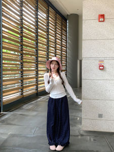 SieYiu Korean Style Loose Wide Leg Pants Womens Casual Loose Slimming Straight Long Trousers Wood Grain Edge Versatile