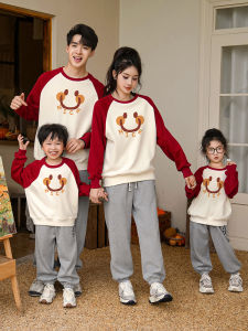 Warm Fleece Family Matching Hoodies Round Neck Red