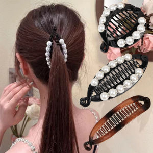 ผู้หญิงผม Claw คลิปเพิร์ล Rhinestone หางม้าคลิปผมกล้วยสําหรับสาวหวี Barrettes Hairpin Fishtail คลิปอุปกรณ์เสริมผม