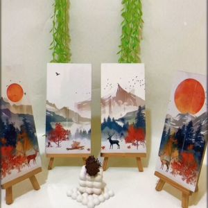 AFTEREAT HIASAN DINDING SET ISI 4 (15X30CM) SIMPLE ARTISTIK RUSA ABSTRAK HIASAN DAN PAJANGAN KAYU