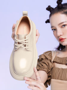 GDDZ Womens Thick Bottom Loafers Casual Leisure Big Head Leather Shoes British Style Flat Knotting Upper Rubber Outsole