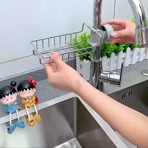 Home Kitchen Faucet Storage Rack Sink Sponge Draining Basket Bathroom Supplies Toilet Storage Rack No Punching