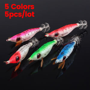 5pcs-25pcs 9g/10cm Fishing Lure Lead Sinker Squid Jig Hook Set Wooden Shrimp Artificial Octopus Cuttlefish Shrimp Hard Bait