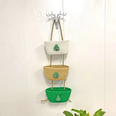 ZHANGRONGTU | Hanging Storage Basket Cotton Rope Wall Hanging Bag