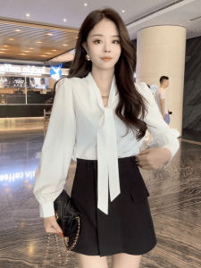 French Elegant V-Neck Sash White Shirt Women Loose Inner Wear Top Spring New Style Commute Korean Loose Type Shirt