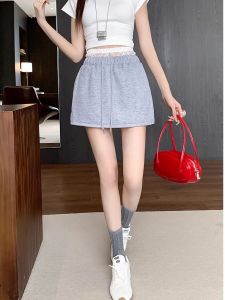 Váy Ngắn Thể Thao Màu Xám Xếp Ly Cạp Cao Co Giãn Cho Nữ Mùa Hè Váy Ngắn Ôm Sát Eo Cao Váy Ngắn Chữ a