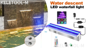 304 Stainless Steel Waterfall With LED Waterfall Pool Fountain LED Water Feature Air Pancut Alur Limpah Air Terjun Dengan