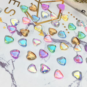 30 PCs Size Mixed Color Flats Aurora Plain Face Peach Heart Glossy Heart Candy Nail Art Internet Celebrity Heart-Shaped Nail Rhinestone Ornament