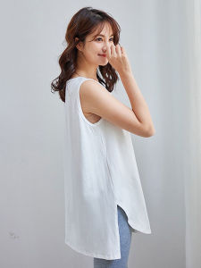 เสื้อกั๊กแขนกุดผ้าฝ้ายทรงหลวมสำหรับใส่ในฤดูใบไม้ร่วงและฤดูหนาว เสื้อชั้นในสีพื้นที่สวมใส่สบาย เสื้อชั้นในสไตล์หวาน แขนยาว ความยาวปานกลาง