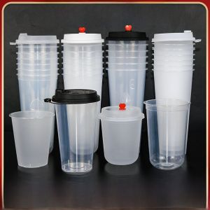 Thickened Transparent Injection Mold Cup 90 Mouth Disposable U-Shaped Frosted Plastic Cup Straight Tube Anti-Fall Hardened Stall Milk Tea Cup
