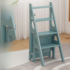 Solid Wood Folding Stool Indoor Childrens Multi-functional Heightening Ladder Double-use Pedal Staircase Creative Back Chair