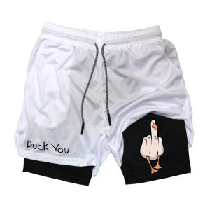 Cartoon Duck Print Mens Shorts Summer Double Layer Letter Print Quick Drying Pants Fitness Tracksuit Beach Short Pants RL0358