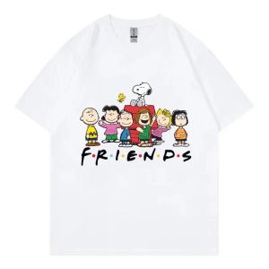 Bandai | Snoopy Friends Cartoon Anime Women Kids T-shirt Summer Short Sleeve 100% Cotton Men Tee Shirts Tops New Fashion Couple Clothing