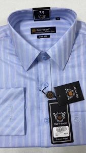 MERRIMAN SALE - Áo Sơ Mi MERRIMAN Tay Dài Màu Xanh Dương Họa Tiết Sọc Dọc Form Slim Fit Lai Bầu