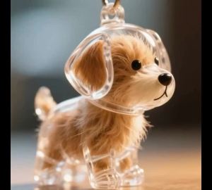 Available Transparent Fur Storage Dog Keychain Adorable 3D Puppy Hair Box Keyring Creative Gift Key Chain Bag Accessory 1pcs